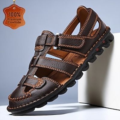 Men's Sandals Sporty Sandals Handmade Shoes Casual Daily Leather Italian Full-Grain Cowhide Breathable Comfortable Slip Resistant Lace-up Black Brown Lightinthebox