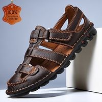 Men's Sandals Sporty Sandals Handmade Shoes Casual Daily Leather Italian Full-Grain Cowhide Breathable Comfortable Slip Resistant Lace-up Black Brown Lightinthebox