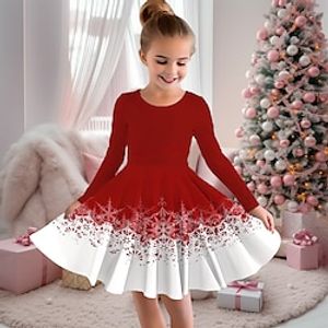 Christmas Girls' 3D Snowflake Dress Long Sleeve 3D Print Fall Winter Sports  Outdoor Daily Holiday Cute Casual Beautiful Kids 3-12 Years Casual Dress A Line Dress Above Knee Polyester miniinthebox