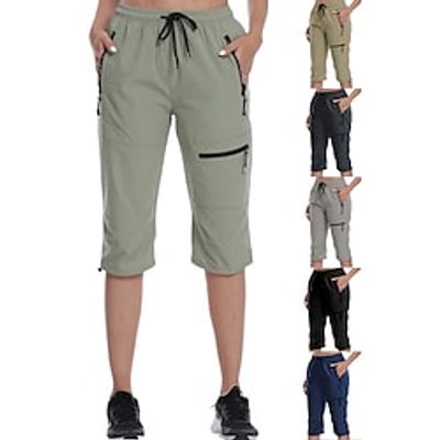 Women's Cargo Pants Hiking Pants Trousers Summer Outdoor Breathable Water Resistant Quick Dry Lightweight Capri Pants Bottoms Drawstring Zipper Pocket Elastic Waist Dark Grey Black Hunting Fishing Lightinthebox