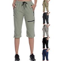 Women's Cargo Pants Hiking Pants Trousers Summer Outdoor Breathable Water Resistant Quick Dry Lightweight Capri Pants Bottoms Drawstring Zipper Pocket Elastic Waist Dark Grey Black Hunting Fishing Lightinthebox - thumbnail