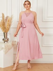 YOINS Plus Size Spaghetti Belt Design Lace Sleeveless Dress