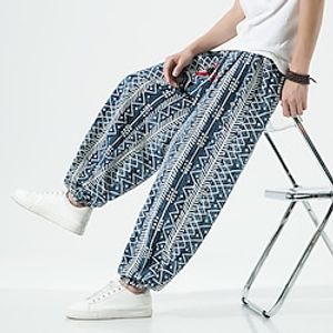 Men's Joggers Trousers Summer Pants Beach Pants Baggy Harem Pants Elastic Waist Print Comfort Breathable Casual Daily Beach Hippie Yoga White Blue Micro-elastic miniinthebox