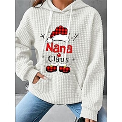 Christmas Shirt Women's Hoodie Sweatshirt Pullover Waffle Graphic Sportswear Festival Print Drawstring Front Pocket White Pink Green Christmas Casual Hooded Long Sleeve Top Micro-elastic Fall  Winter Lightinthebox