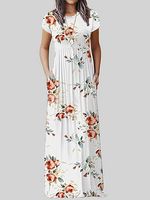 Round Neck Patch Pocket Floral Printed Maxi Dress - thumbnail
