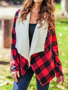 Red Plaid Lapel Plush Jacket