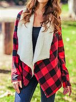 Red Plaid Lapel Plush Jacket - thumbnail