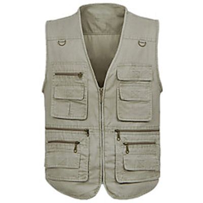 Men's Hunting Gilet Outdoor Breathable Wearable Comfortable Multi-Pockets Spring Summer Solid Colored Cotton Blue Grey Khaki Lightinthebox