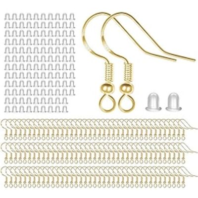 Gold Earring Hooks 120 PCS/60 Pairs Ear Wires Fish Hooks Hypo-allergenic Jewelry Findings Parts with 120 PCS Clear Silicone Earring Backs Stoppers miniinthebox