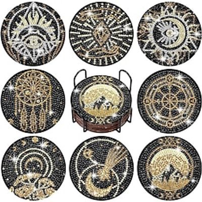 Diamond Painting Art Coasters Round Kits with Holder, Diamond Art Non Slip Coaster Kits DIY with Holder Crafts for Adults Diamond Painting Kits Supplies for Christmas Gift Lightinthebox