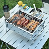 Thickened Stainless Steel Portable Barbecue Grill Household Charcoal Barbecue Grill Small Grill Lightinthebox - thumbnail