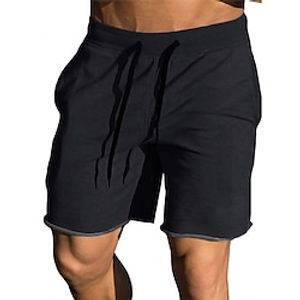 Men's Sweat Shorts Terry Shorts Drawstring Elastic Waist Plain Breathable Soft Knee Length Casual Daily Holiday Cotton Blend Sports Fashion Black Light Grey Micro-elastic miniinthebox