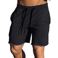 Men's Sweat Shorts Terry Shorts Drawstring Elastic Waist Plain Breathable Soft Knee Length Casual Daily Holiday Cotton Blend Sports Fashion Black Light Grey Micro-elastic miniinthebox - thumbnail