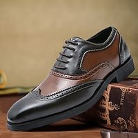 Men's Oxfords Brogue Walking Casual Daily Leather Comfortable Booties  Ankle Boots Loafer Brownish yellow Brown blue Spring Fall Lightinthebox - thumbnail
