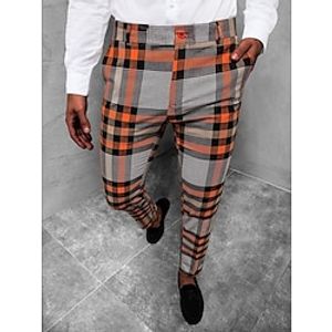 Men's Chinos Jogger Pants Plaid Dress Pants Chino Pants Print Lattice Full Length Casual Daily Casual Trousers Black  Red Micro-elastic Lightinthebox