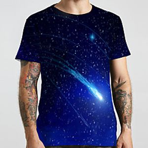 Men's Unisex Tee T shirt 3D Print Galaxy Graphic Prints Plus Size Print Short Sleeve Casual Tops Basic Designer Big and Tall Blue Lightinthebox