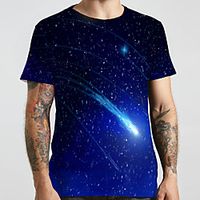 Men's Unisex Tee T shirt 3D Print Galaxy Graphic Prints Plus Size Print Short Sleeve Casual Tops Basic Designer Big and Tall Blue Lightinthebox - thumbnail