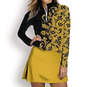 Women's Polo Shirt Golf Shirt Breathable Quick Dry Moisture Wicking Long Sleeve Golf Apparel Golf Clothes Regular Fit Zipper Stand Collar Printed Spring Autumn Tennis Golf Pickleball Lightinthebox