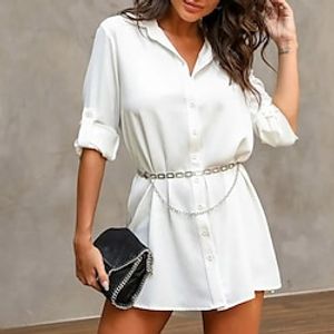 Women's Shirt Dress Short Mini Dress White Black Beige Long Sleeve Pure Color Button Spring Summer Shirt Collar Casual 2022 S M L XL miniinthebox