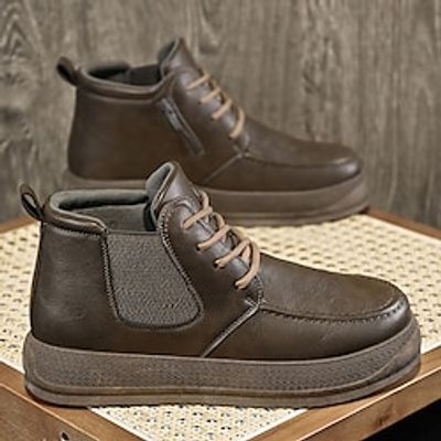Men's Boots Chelsea Boots Combat Boots Punk Sporty Casual Outdoor Daily PU Warm Comfortable Booties / Ankle Boots Lace-up Black Brown Khaki Fall Winter miniinthebox