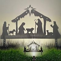 Outdoor Nativity Scene Silhouette Birth Of Jesus Metal Ornament Christmas Yard Garden Porch Decor Xmas Gifts Crafts Home Decor miniinthebox - thumbnail