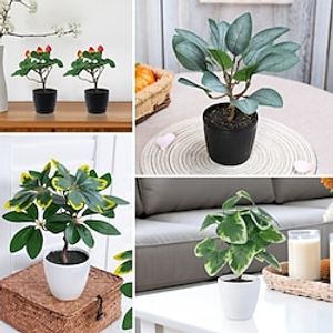 Simulated Flowers, Green Plants, Artificial Strawberries, Eucalyptus Leaves, Banyan Trees, Potted Plants, Suitable For Home, Restaurant, Tabletop, Courtyard, Office Decoration miniinthebox
