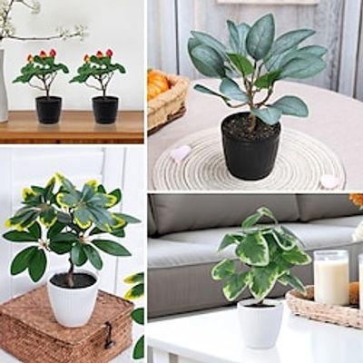 Simulated Flowers, Green Plants, Artificial Strawberries, Eucalyptus Leaves, Banyan Trees, Potted Plants, Suitable For Home, Restaurant, Tabletop, Courtyard, Office Decoration miniinthebox