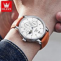 OLEVS Men Quartz Watch Sports Casual Wristwatch Calendar Waterproof World Time Decoration Genuine Leather Watch Lightinthebox - thumbnail