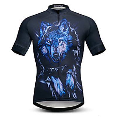 21Grams Men's Short Sleeve Cycling Jersey Summer Spandex Polyester Blue  Black Wolf Bike Jersey Top Mountain Bike MTB Road Bike Cycling Quick Dry Moisture Wicking Breathable Sports Clothing Apparel Lightinthebox