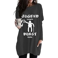 Women's Shift Dress Short Mini Dress Dark Gray Long Sleeve Letter Pocket Print Fall Spring Crew Neck Casual Vacation 2022 S M L XL XXL 3XL Lightinthebox - thumbnail