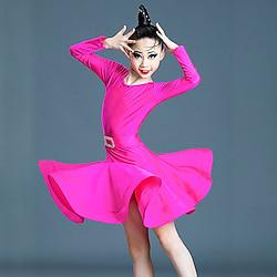 Latin Dance Kids' Dancewear Dress Pure Color Splicing Girls' Performance Training Long Sleeve High Polyester Lightinthebox