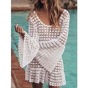 Women's Beach Dress Beach Wear Mini Dress Backless Tropical Fashion Plain Crewneck Long Sleeve Regular Fit Outdoor Vacation White 2023 Summer Spring S M L XL Lightinthebox