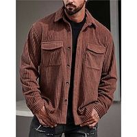 Men's Shirt Corduroy Shirt Shirt Jacket Shacket Overshirt Maroon Long Sleeve Plain Lapel Fall  Winter Outdoor Daily Wear Clothing Apparel Front Pocket Lightinthebox - thumbnail