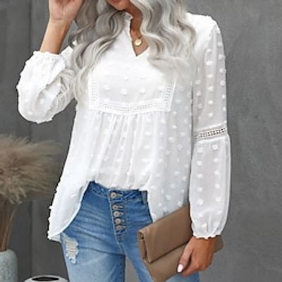 Shirt Blouse Women's Black White Pink Solid Color Lace Street Daily Fashion V Neck S Lightinthebox