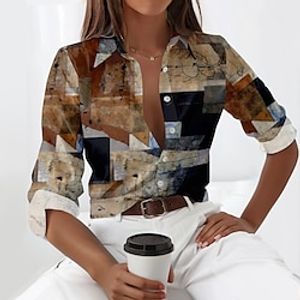 Women's Shirt Blouse Graphic Yellow Blue Green Print Button Long Sleeve Casual Fashion Shirt Collar Regular Fit Spring   Fall Lightinthebox