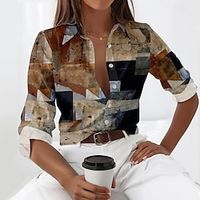 Women's Shirt Blouse Graphic Yellow Blue Green Print Button Long Sleeve Casual Fashion Shirt Collar Regular Fit Spring   Fall Lightinthebox - thumbnail