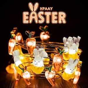 Easter Decor String Lights 2M 20LEDs Battery Powered Rabbit Radish Copper Wire LED Fairy String Lights for Easter Home Garden Decoration Wreath Lights miniinthebox