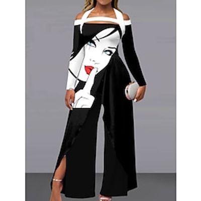 Women's Jumpsuit Split High Waist Floral Cold Shoulder Streetwear Office Work Regular Fit Long Sleeve Black White Yellow S M L Fall Lightinthebox