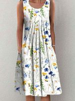 Round Neck Relaxed Loose Floral Print Resort Sleeveless Midi Dress