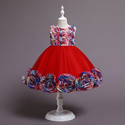 Kids Little Girls' Dress Patchwork Tulle Dress Special Occasion Performance Embroidered Patchwork Blue Light Green Red Knee-length Sleeveless Princess Cute Dresses Children's Day Fall Winter Slim Lightinthebox