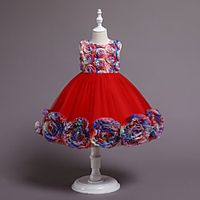 Kids Little Girls' Dress Patchwork Tulle Dress Special Occasion Performance Embroidered Patchwork Blue Light Green Red Knee-length Sleeveless Princess Cute Dresses Children's Day Fall Winter Slim Lightinthebox - thumbnail