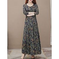 Women's Prom Dress Party Dress Cocktail Dress Long Dress Maxi Dress Blue Green Long Sleeve Floral Print Spring Fall Winter Crew Neck Fashion Winter Dress Wedding Guest Birthday 2023 M L XL XXL 3XL Lightinthebox - thumbnail