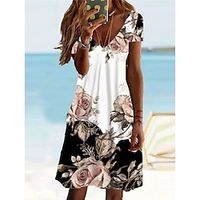 Women's Casual Dress Sundress Summer Dress Floral Print V Neck Mini Dress Active Fashion Outdoor Daily Short Sleeve Regular Fit White Summer Spring S M L XL XXL Lightinthebox - thumbnail