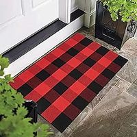 Buffalo Plaid Outdoor Rug Doormat, Black/White Checkered Farmhouse Polyester Indoor Outdoor Rugs, Washable Porch Door Mats For Front Layered Kitchen Bathroom Laundry Room miniinthebox - thumbnail