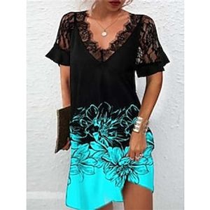 Women's Casual Dress Shift Dress Print Dress Floral Lace Print V Neck Mini Dress Fashion Outdoor Daily Short Sleeve Loose Fit Black White Pink Spring Summer S M L XL XXL Lightinthebox