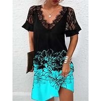 Women's Casual Dress Shift Dress Print Dress Floral Lace Print V Neck Mini Dress Fashion Outdoor Daily Short Sleeve Loose Fit Black White Pink Spring Summer S M L XL XXL Lightinthebox - thumbnail