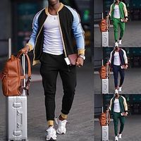 Men's Tracksuit Sweatsuit Jogging Suits Black Blue Dark Green Green Standing Collar Color Block Patchwork Zipper Sports Streetwear Streetwear Cool Casual Spring   Fall Clothing Apparel Hoodies Lightinthebox - thumbnail