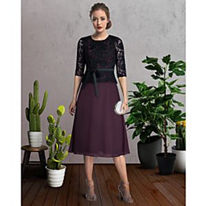 Two Piece A-Line Mother of the Bride Dress Elegant Jewel Neck Knee Length Chiffon Lace Half Sleeve with Appliques Color Block 2021 Lightinthebox
