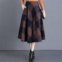 Women's Skirt Long Plaid Skirt Midi Wine Black Red Skirts Fall  Winter Ruched Print Fashion Elegant Casual Street Daily S M L Lightinthebox - thumbnail