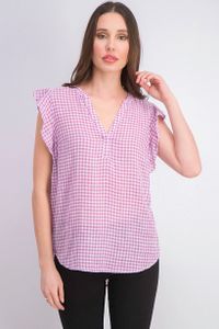 Womens Plaid V-Neckline Tops  Purple